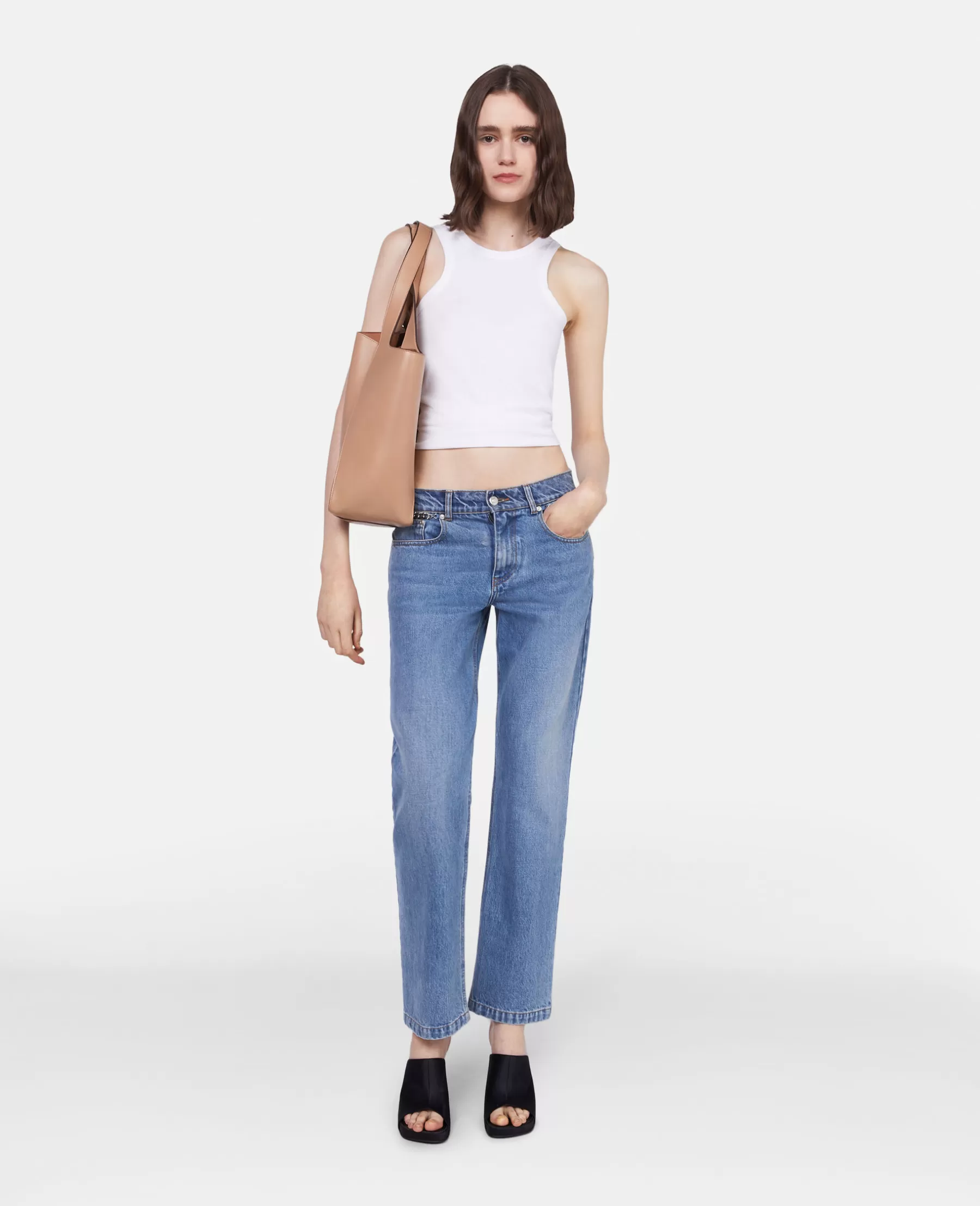 Stella McCartney Falabella Chain Light Wash Cropped Jeans Hot