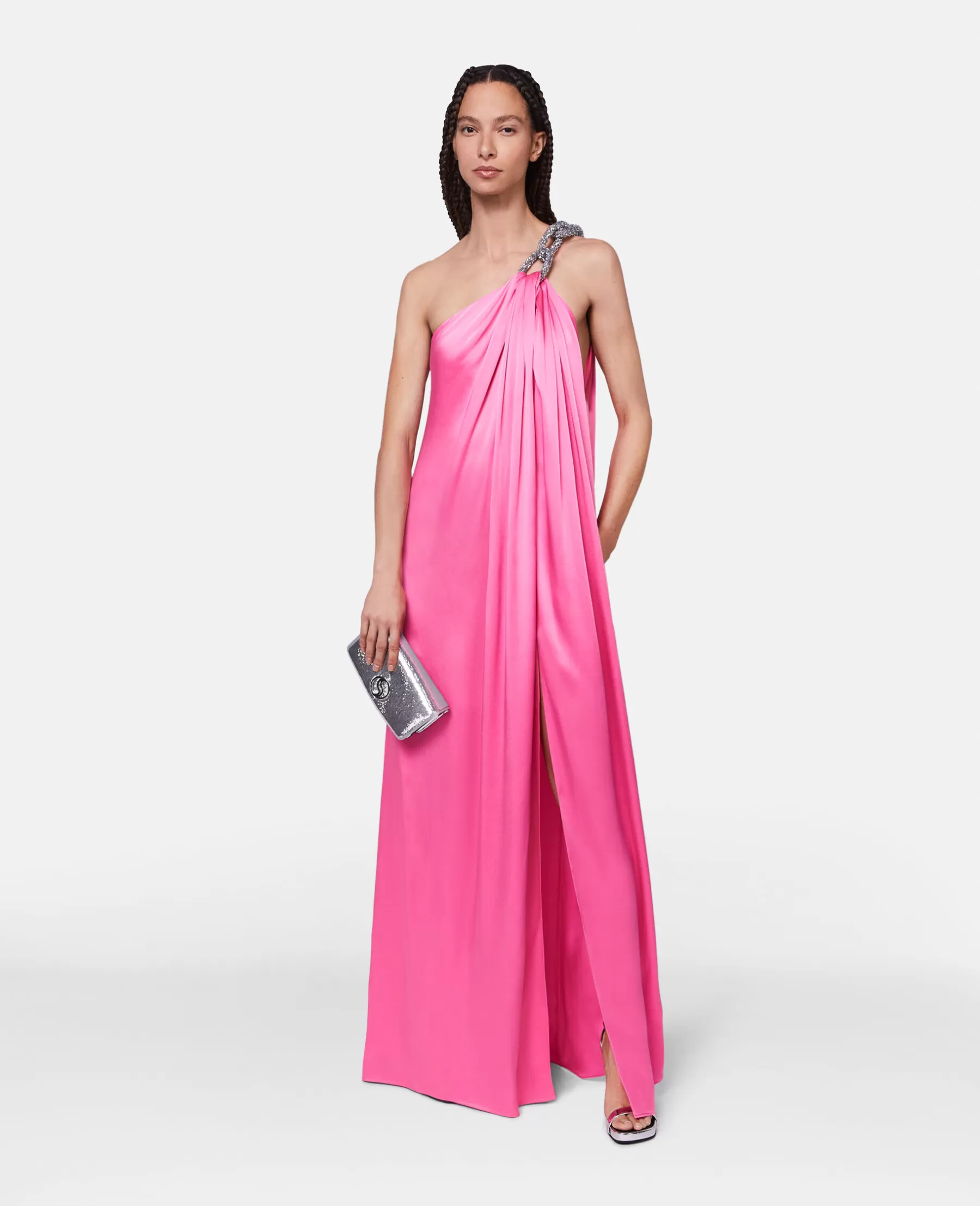 Stella McCartney Falabella Crystal Chain Double Satin One-Shoulder Gown Best Sale