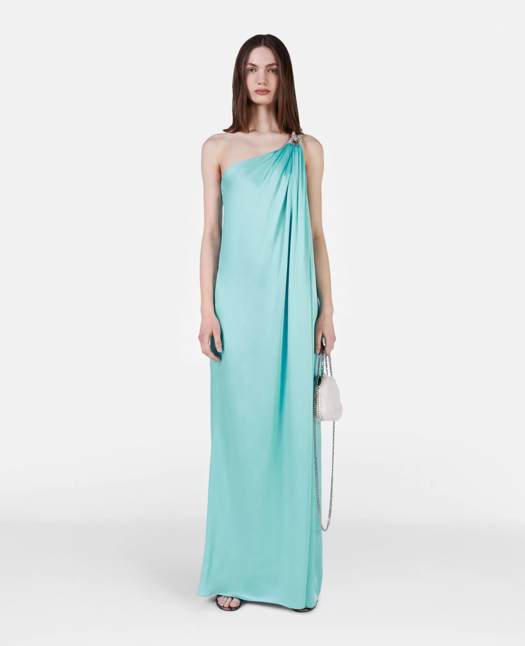 Stella McCartney Falabella Crystal Chain Double Satin One-Shoulder Gown Cheap