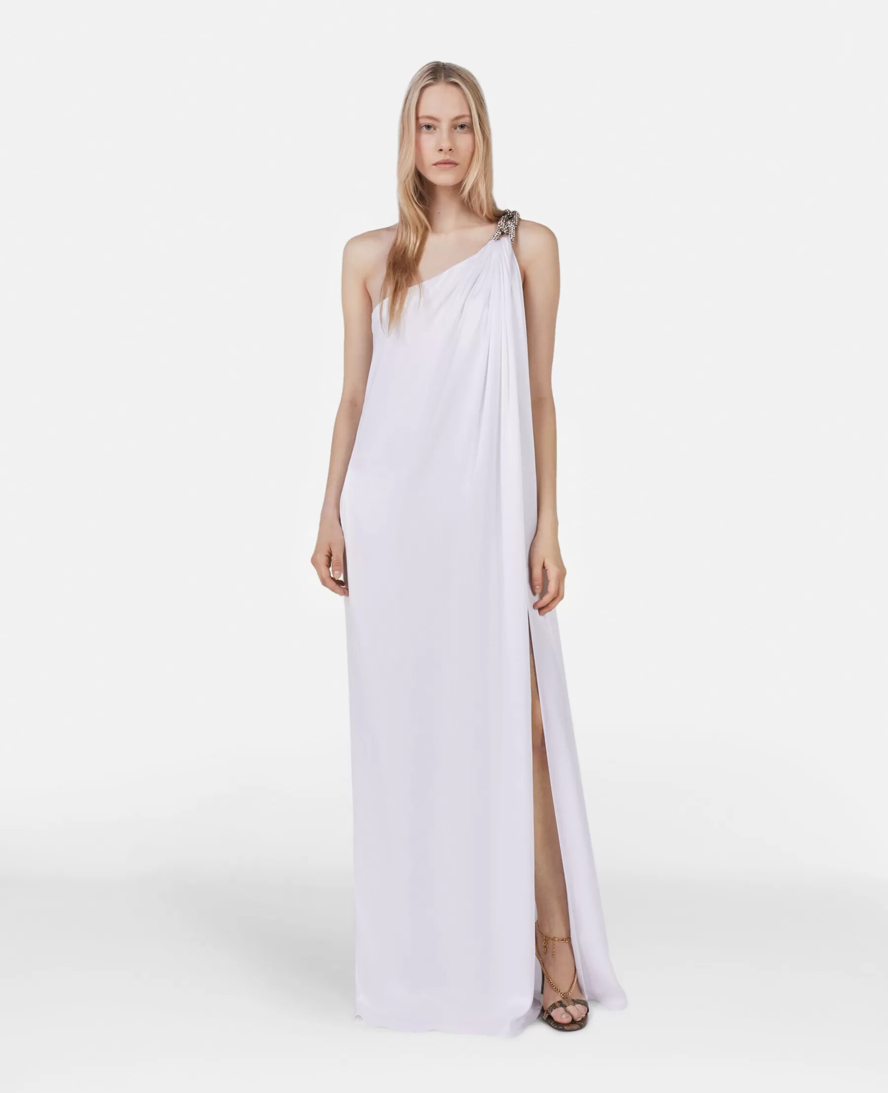 Stella McCartney Falabella Crystal Chain Double Satin One-Shoulder Gown Discount