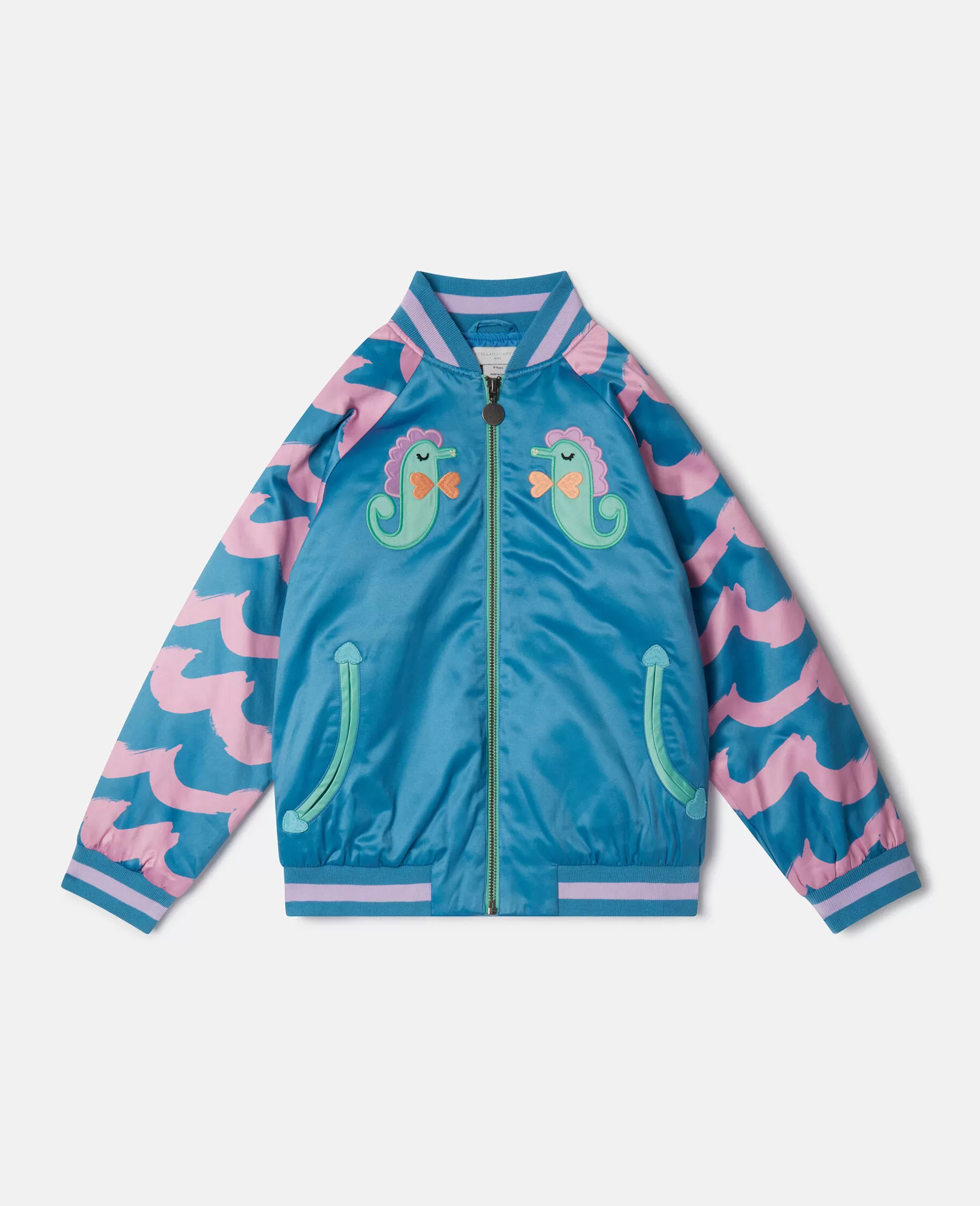 Stella McCartney Seahorse Embroidery Satin Bomber Jacket Best Sale