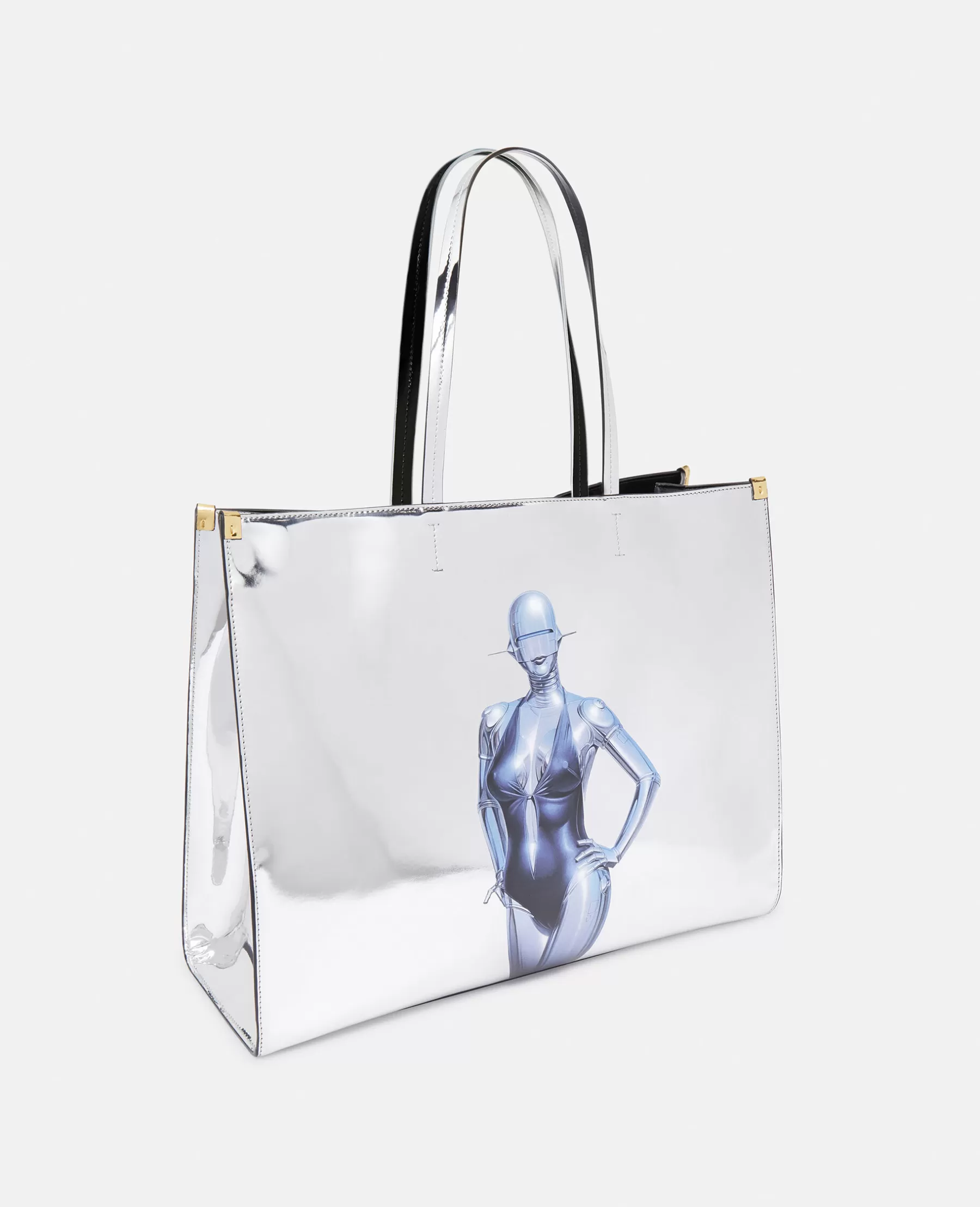 Stella McCartney Sexy Robot Graphic Mirrored Chrome-Effect Tote Bag New