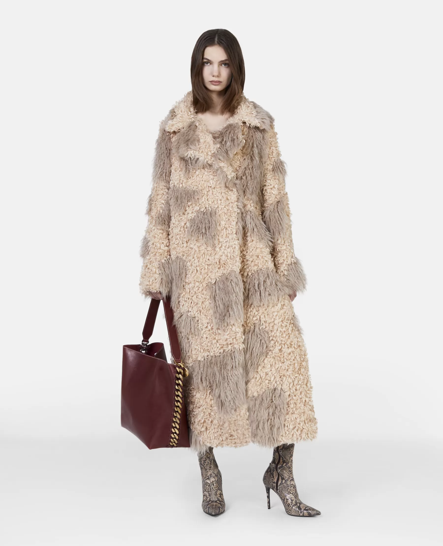 Stella McCartney Tree Bark Print Long Teddy Coat Fashion