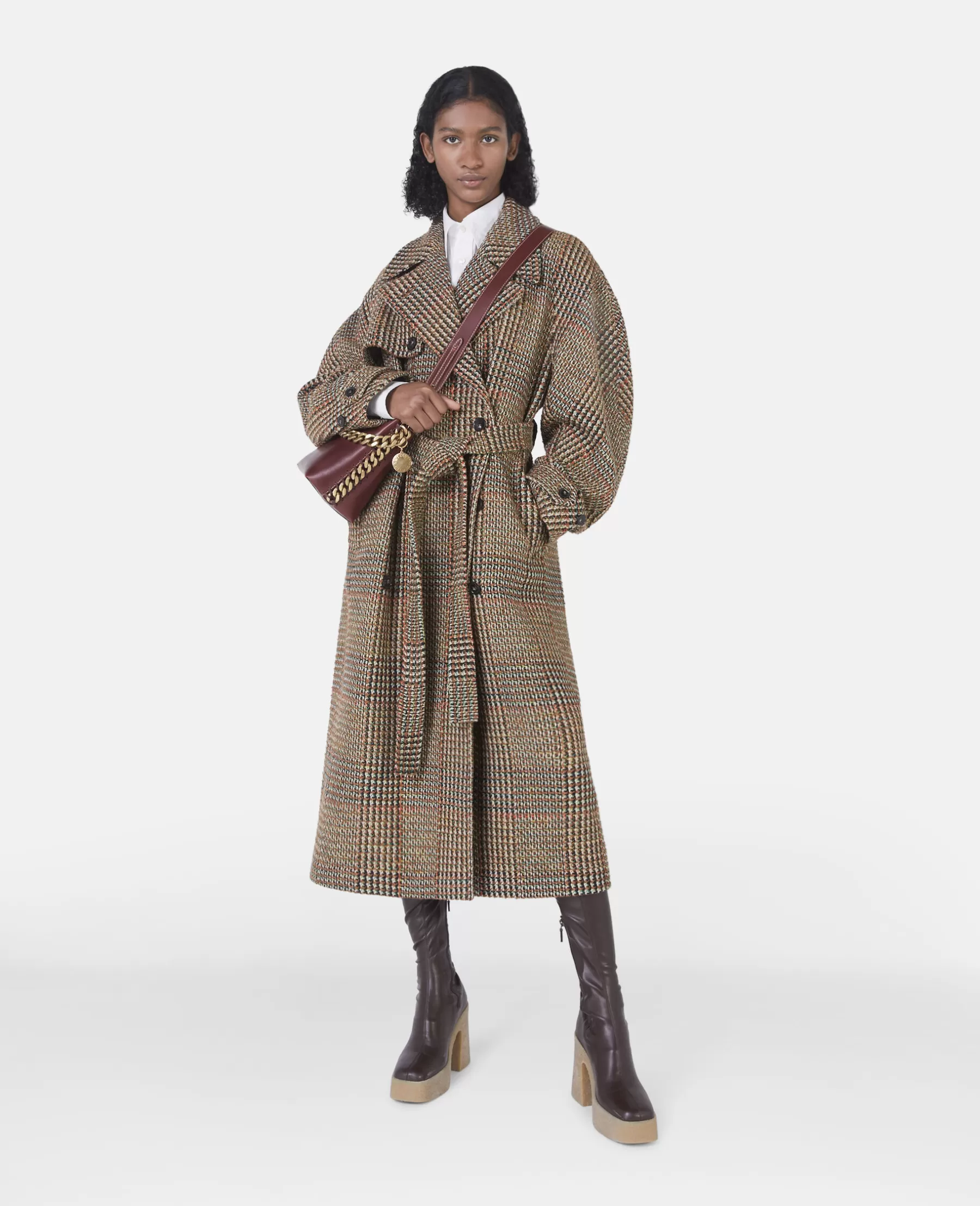 Stella McCartney Tweed Belted Long Coat Fashion